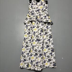 ASOS Women’s Blue Yellow Floral Peplum Wide Leg Jumpsuit Strapless Size 2 White